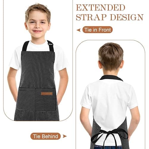 XLSXEXCL Stripes Kids Apron, Kids Cooking Aprons with 2 Pockets, Cute Kids Aprons for Cooking for Boys and Girls thumbnail 5