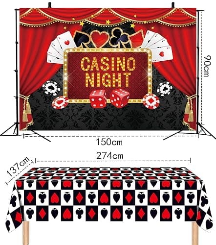 Casino Theme Party Decorations - Contain Casino Backdrop & Poker Tablecloth Las Vegas Theme Game Night Photography Background for Casino Birthday Party Supply thumbnail 6