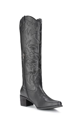 IUV Cowboy Boots For Women Knee High Western Cowgirl Boots Snip Toe Side Zipper Chunky Heel - 9.5 - Black thumbnail 2