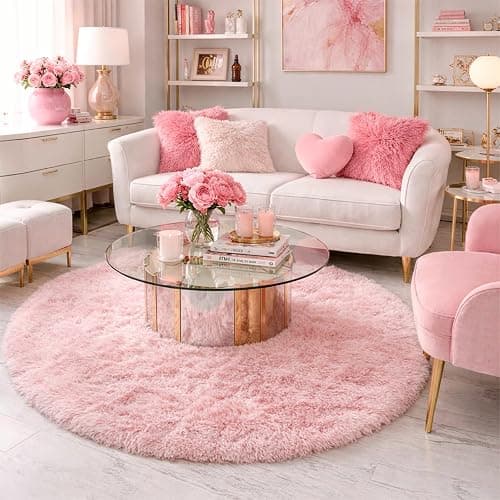 Amdrebio Pink Circle Round Fluffy Area Rug 4Ft for Girls Bedroom Kids Room | Fuzzy Shag Plush Furry Carpet, Nursery Classroom Dorm Office Playroom Decor, Cute Princess Aesthetic, Baby Toddler Corner thumbnail 6