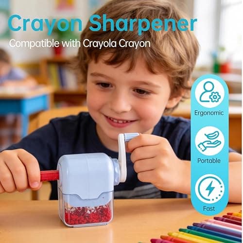 Crayon Sharpener Compatible with Crayola, Manual Hand Crank Crayon Sharpener, Transform Dull Crayons into Sharp, with Removable Shavings Container, for Home, Art Projects, and Travel, Blue thumbnail 3