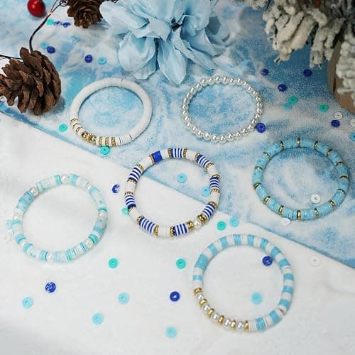 Gionlion Clay Beads for Bracelets, Blue Winter Clay Beads Bracelet Making kit with Golden Pearl Beads for Jewelry Making, Charms Bracelet Kit and Crafts DIY Valentines Day Gifts for Her Women thumbnail 3