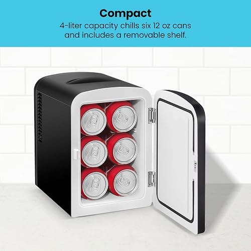 Chefman - Iceman Mini Fridge, 4 Liter/6 Can, Portable, Provides Compact Storage For Skincare, Snacks, Beverages and More, Cooler and Warmer Personal Fridge, Home/Car/Bedroom, Black thumbnail 5