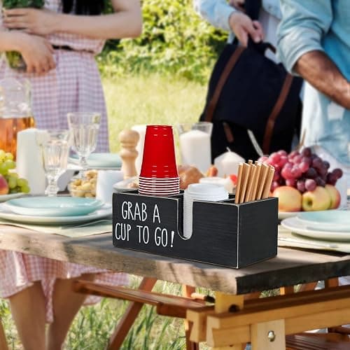 Cheeorry Coffee Station Organizer for Countertop, Cup and Lid Holder for Cup Lid Sleeve Pods Condiment, Wooden Disposable Cup Dispenser Holder for Coffee Bar Accessories Organizer and Storage thumbnail 4