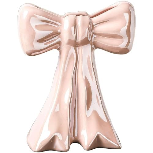 Disoza Bow Vase Pink Vase Ceramic Cute Decorative Flower Tulip Farmhouse Dazzling Modern Home Decor Pampas Grass for Table Bathroom Shelf thumbnail 6