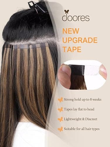 DOORES Tape in Hair Extensions, Balayage Chocolate Brown to Caramel Blonde 100g 40pcs 24 Inch, Real Human Hair Extensions Tape in Natural Hair Straight Tape Hair Extensions thumbnail 5