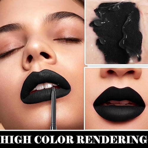 Pakivs 3Pcs Black Matte Liquid Lipstick,Lip Liner,Lip Gloss Trio Lip Set Waterproof Long-Lasting Moisturizing Velvety Lip Stain One Step Lips Makeup Kits Goth Makeup thumbnail 4