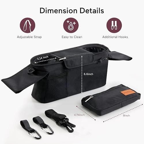 Universal Stroller Organizer with Insulated Cup Holder by Momcozy - Detachable Phone Bag & Shoulder Strap, Fits for Stroller like Uppababy, Baby Jogger, Britax, BOB, Umbrella and Pet Stroller thumbnail 3