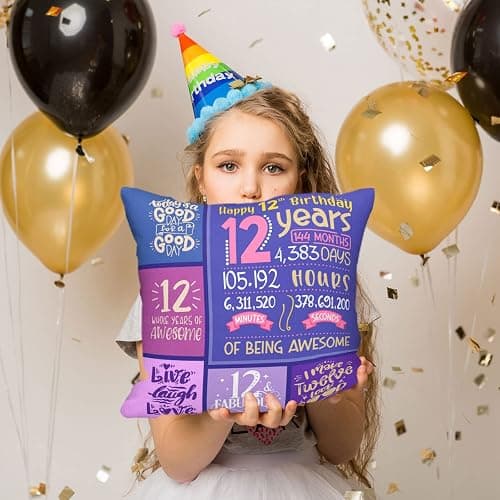 Skizbcw 12 Year Old Girl Gifts Ideas - Top Birthday Gifts for 12 Year Old Girl - 12th Birthday Decorations for Girls - 12th Girls Gift for Bday Throw Pillow Covers 18 x 18 inch - 18" x 18" (Pack of 1) - 12th thumbnail 4