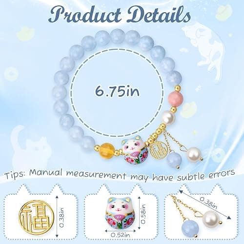 Sereney Lucky Bracelets for Women as Healing Crystal Protection Bracelets, Cat Aquamarine Bracelet for Girls as Cat Gifts, Red Agate Bead Bracelet for Protection as Feng Shui Gifts thumbnail 4