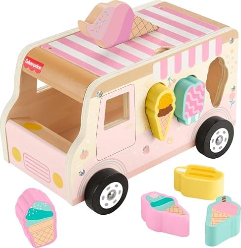 Fisher-Price Wood Toddler Toy Ice Cream Truck Shape Sorter Set, 9 Wooden Pieces for Developmental Play Kids Ages 18+ Months thumbnail 6