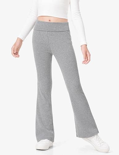 BOOPH Girls Leggings Kids Flare Leggings Fold Over Waistband Casual Bell Bottom Pants for Teens thumbnail 2