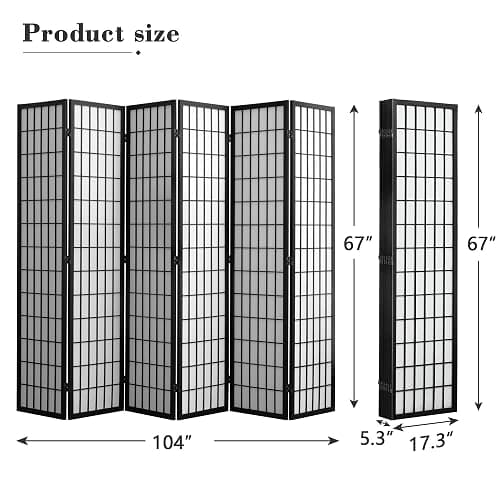 WelFurGeer 6 Panel Shoji Screen Room Divider, Folding Privacy Screens, Room Partitions and Dividers, Decorative Room Dividers, Wall Dividers for Room Separation, Japanese Room Divider for Home (Black) thumbnail 2