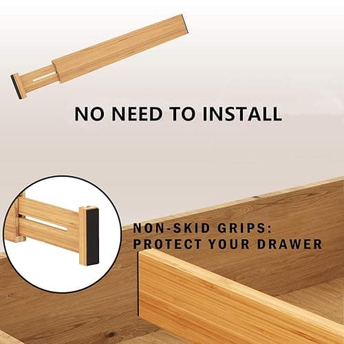 BAMEOS Drawer Dividers kitchen Organization Bamboo Utensil Organizers for Kitchen Bedroom Bathroom Dresser Office 4-pack thumbnail 7