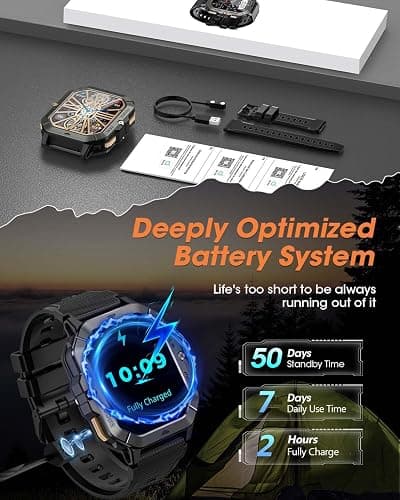 Military Smart Watches for Men (Answer/Make Calls), 2.02'' Fitness Smart Watch for Android and iPhone, Waterproof Fitness Tracker with Blood Pressure/Heart Rate/Sleep/100+ Sport Modes, Watches for Men thumbnail 6