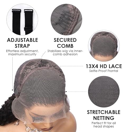 Pizazz 13x4 HD Transparent Lace Front Wigs Human Hair Pre plucked Bleached Knots with Baby Hair 12A 180 Density Brazilian Deep Wave Frontal Wigs for Black Women(26 Inch, Black color) thumbnail 6