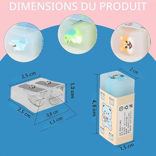 9 Gommes Rectangulaires pour Enfants, Gomme Enfant Dinosaure/Monde Océanique/Animal, 4.5CM Douce Amusant Mignon Crayon Gomme avec Taille-Crayon pour Écrire/Dessiner/Fournitures de Bureau thumbnail 2