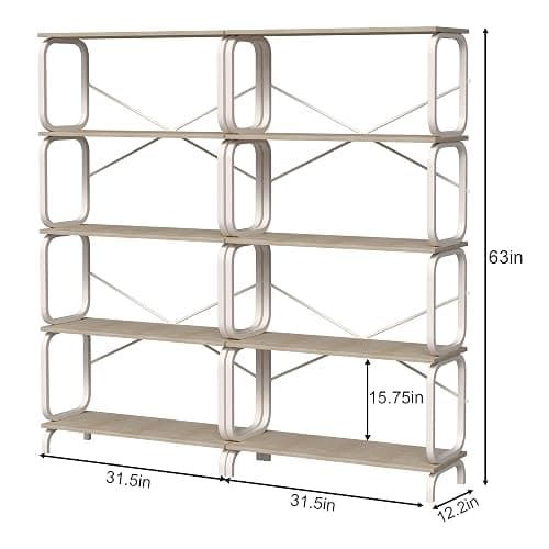 Leavader 2-Pack Industrial Bookshelf, 5-Tier Freestanding Bookcase with Wooden Shelves & Metal Frame, 63'' Tall Metal Storage Shelf for Living Room, Home Office (Oak White) thumbnail 2