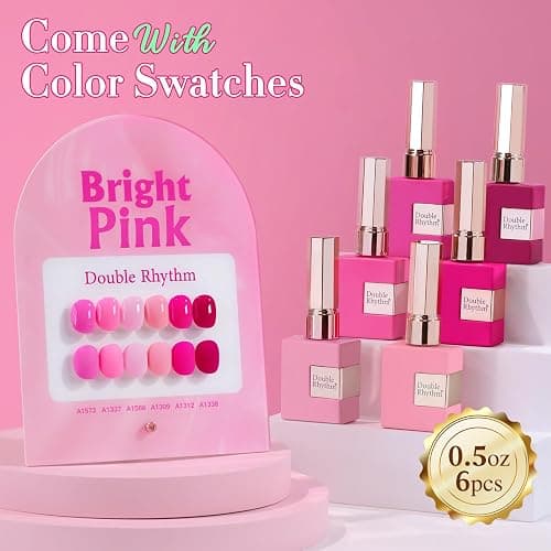 Double Rhythm 6 Pcs 15 ML Gel Polish Set Same Color Same Bottle Soak Off Gel Polish Kit Nail Art Manicure Salon DIY at Home for Women (Bright Neon Light Pink Purple-T6-13) thumbnail 2