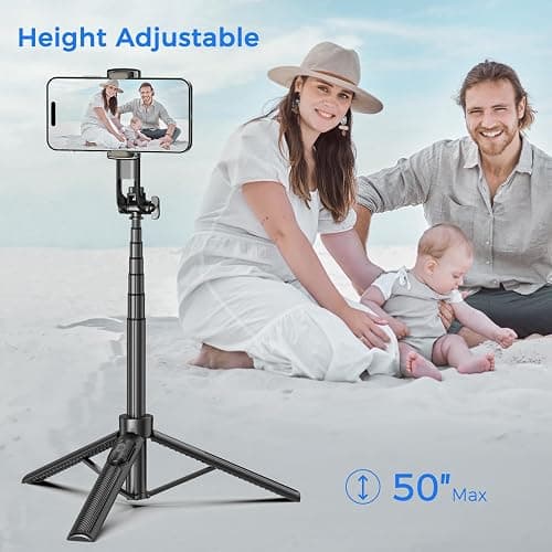 Selfie Stick Tripod for Phone with Remote Control & Holder, 50 Inch, Black | Extendable Selfie Stick Travel for iPhone, iPhone Tripod for Video Recording thumbnail 3