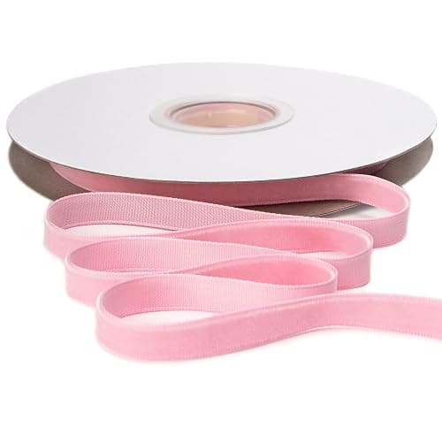 Ribbli Polyester Pearl Pink Velvet Ribbon,3/8 Inches Continuous10-Yard Spool,Christmas Ribbon for Gift Wrapping,Floral Bouquets, Home Decor - Pearl Pink - 3/8 Inch - Image 1