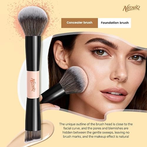 NEONIQ 10 PCS Foundation Contour Conceal Brush Set With Bag, Makeup Brushes, Double-End Multi-functional Brushes for Foundation Powder Blush Eyeliner Eyeshadows, Professional Face Brush Set（Pink） thumbnail 6