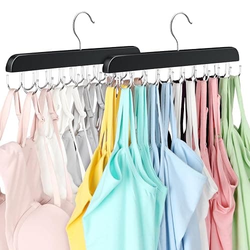 2 Pack Bra Hanger, Capacity Foldable Tank Top Hanger with 20 Hooks, Bra Hangers for Closet Organizer, Premium Wooden Space Saving Hangers Closet Organizers and Storage for Dorm & Apartment - Image 1