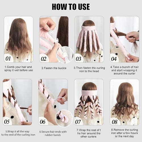 Heatless Curls Headband Adjustable Heatless Hair Curler, Removable Claw Design No Heat Curling Rod Headband Lazy Hair Curler for Long Hair, DIY Hair Rollers Styling Tool for Women Girls Curls Wave thumbnail 7