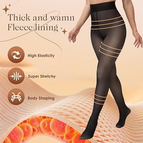 HONGTEYA 3 Pairs Fleece Lined Tights Women - Warm Sheer Pantyhose Fake Translucent Tights Winter Thermal Leggings thumbnail 4