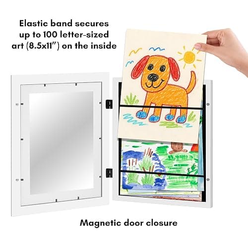Americanflat Kids Artwork Frame Changeable (White) - Magnetic Door Holds 100 Art Pieces - 8.5x11 Letter Size Display with Mat or 10x12.5 Without Mat - My Mini Masterpiece thumbnail 6