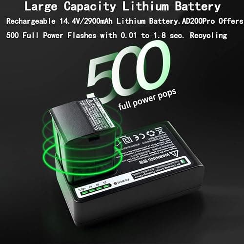 Godox AD200 Pro AD200Pro Flash Strobe, TTL Pocket Flash Monolight, 200W 2.4G Speedlite HSS 1/8000s 2900mAh Li-ion Battery, 500 Full Power Flashes, Bare Bulb/Speedlite Fresnel Flash Head thumbnail 5