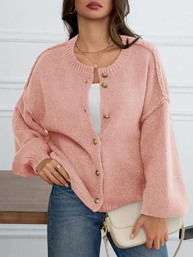 Saodimallsu Womens Oversized Cardigans Button Up Long Lantern Sleeve Chunky Knit Casual Soft Fall Sweater Coats thumbnail 3