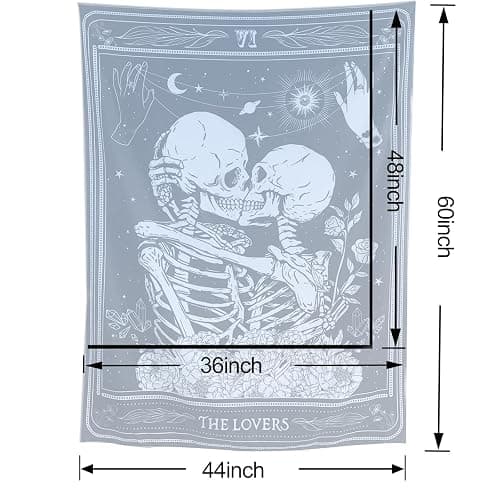 KJHL The Lovers Skull Wall Tapestry, Black and White Skeleton Wall Hanging | Gothic Room Decor,Dark Vertical Tarot Backdrop, Witchy Aesthetic Tapestries for Bedroom Living Room Dorm 60" x 44" thumbnail 7