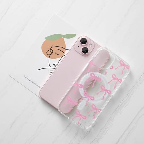 UEEBAI Magnetic for iPhone 16 Case, Bow Case Compatible with MagSafe, Wireless Slim Clear Ribbon Aesthetic Phone Cover Anti-Yellowing Shockproof Protective Cover for Women Girl - Pink thumbnail 5