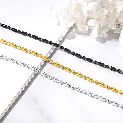 FOCALOOK Choker Necklace for Women Dainty 14K Gold Plated Double Layered Necklace Silver Black Metal Satellite Beaded Boho Choker Chain thumbnail 8