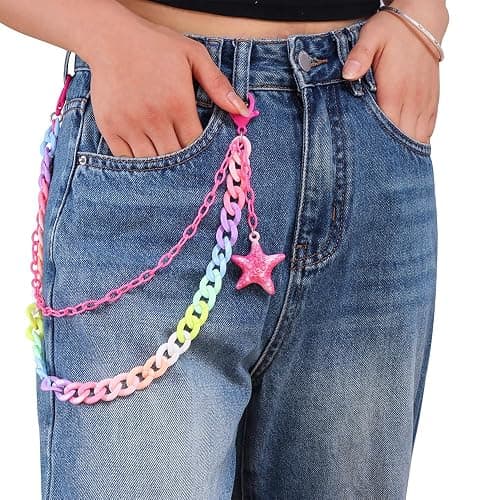 LKingel Gothic Pants Chains for Women Men Punk Star Moon Heart Starfish Wallet Chains Hip Hop Rock Pocket Chain Fashion Layered Jeans Chain for Women thumbnail 3