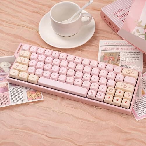 MOA Profile PBT Keycaps, Cute Pink Cat Keycaps Set, 128 Keys Custom Round Keyboard Cap, Dye-Sublimation Minimalist Key Cap Comaptible with 61/64/87/104/108 Cherry MX Switches Mechanical Keyboards thumbnail 8