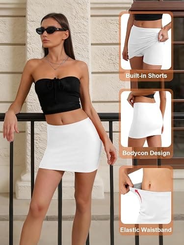 DLOODA Mini Skirts for Women, Micro Skorts with Shorts Underneath Stretchy Going Out Casual Wear thumbnail 4