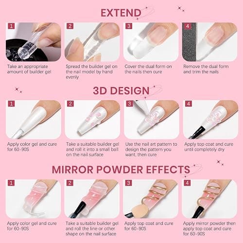 SUPWEE Pink Aurora and Clear Nail Extension Gel Solid Builder Gel for Nails 3D Sculpture Molding Carving Home DIY Gift for Women Girls thumbnail 8