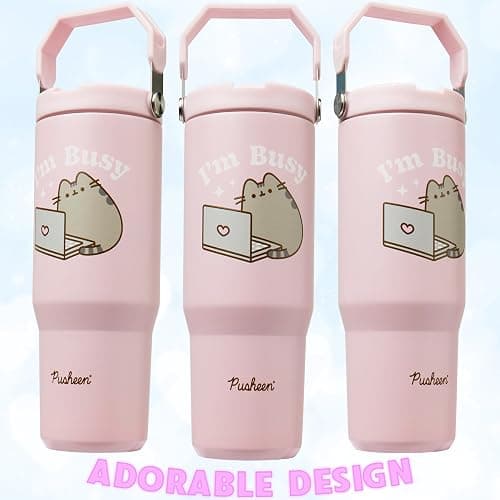 Get Trend Pusheen Tumbler Stainless Steel with Straw 30oz Girls Teens Women Insulated Cup with Lid Travel Mug for School Sports Cute Gifts for Girls (Pink Pusheen) thumbnail 6