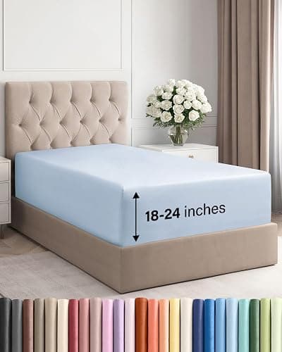 Extra Deep Twin XL Fitted Sheet - Hotel Luxury Single Fitted Sheet Only - Easily Fits 18 inch to 24 inch Mattress - Ultra Soft, Wrinkle & Fade Free w/Extra Deep Pocket - Breathable & Comfy - Sky Blue - Image 1