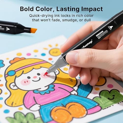 Tongfushop 80 Colored Marker Set, Colouring Pens for Adults, Dual Tip Art Marker Permanent Pens for Drawing, Sketching, Anime and Manga with Carrying Case and Storage Base thumbnail 7