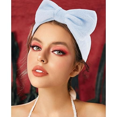 VELSCRUN Spa Headbands for Wash Face, Makeup Headband, Facial Skincare Headbands, 5 Pcs Blue Puffy Sponge Spa Headband Bow Tie Hair Band Hair Clips Wristband Set Women Girls Accessories thumbnail 9