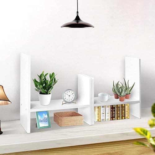 J.M.Deco Desktop Organizers and Storage for Office, Adjustable Desktop Organizer Shelves Double H Display, Desktop Shelf Organizer True Natural Stand Shelf (White) thumbnail 5