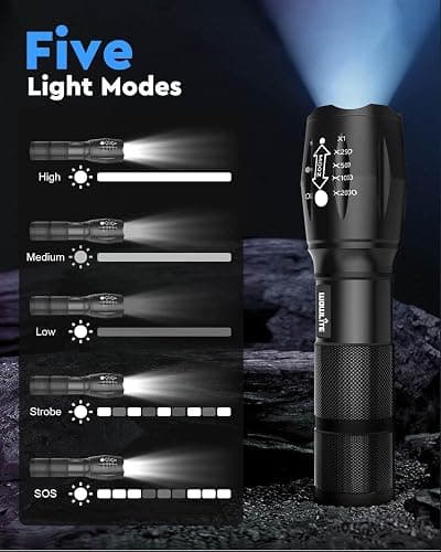 wowlite Tactical Flashlight, Wowlite Ultra Bright XML T6 LED Torch with 5 Light Modes & Adjustable Focus for Emergency Camping Hiking (2 Pack) thumbnail 4