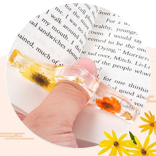Book Lover Gifts, 2 Pcs Thumb Book Page Holder Dried Flower Resin Book Page Holder and 1 Pcs Bookmark with Tassel, Gifts for Book Lovers, Women, Kids thumbnail 2