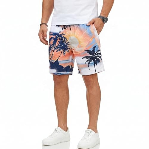 M'annswear Men's Printed Swim Trunks Quick Dry Board Shorts, Elastic Waist Drawstring with Mesh Lining Zipper Pockets thumbnail 2