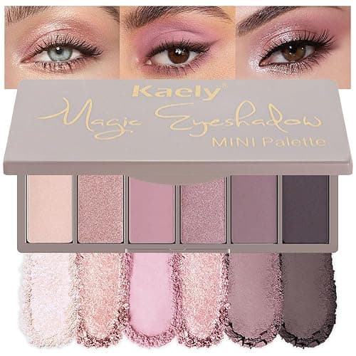 Kaely 6 Colors Mini Pink Eye Shadow Palette Makeup, Neutral Matte Shimmer Eyeshadow Palette for Older Women Highly Pigmented Waterproof, paleta de sombras de ojos, Vegan & Cruelty-free, 07 - 0.25 Ounce (Pack of 1) - Color 07