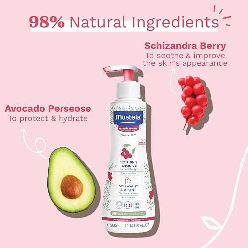 Mustela Baby Soothing Cleansing Gel - Fragrance-Free Hair & Body Wash for Very Sensitive Skin - with Natural Avocado Perseose & Schizandra Berry - 10.14 fl. oz. thumbnail 4
