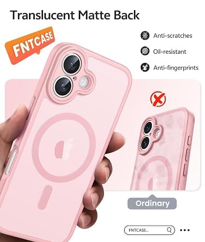 FNTCASE for iPhone 17 Case: [Compatible with Magsafe] Translucent Matte Cases with [Full Camera Protection] [Screen Protector] Military Grade Shockproof Protective Phone Cover - Light Pink thumbnail 6